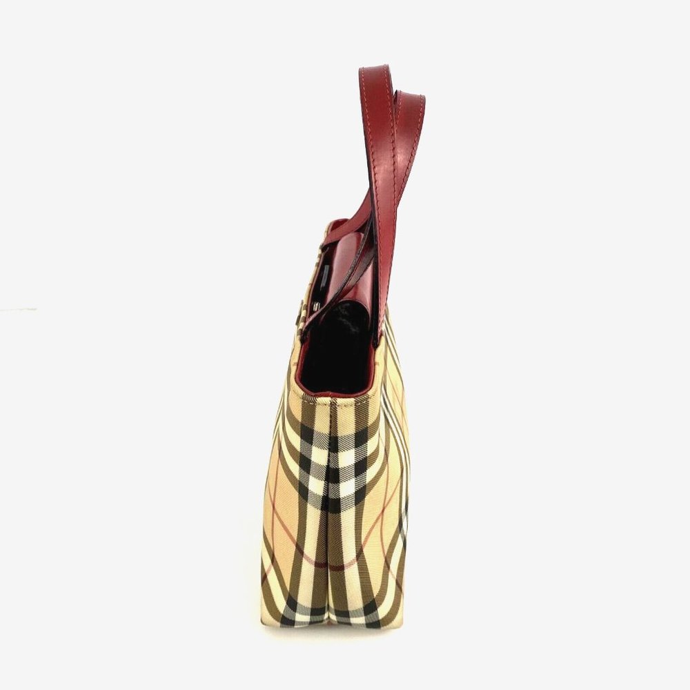 🔥🔥 sale.Burberry T-02-1 Handbag Small Tote Nova Check with Red Leather Straps, - Picture 9 of 17